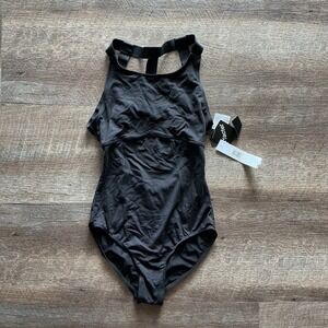 Danz N Motion Harness Back Tank Leotard Black Womens Size Medium